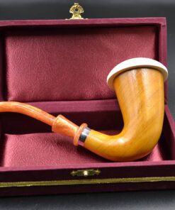 Large Lattice Calabash Meerschaum Pipe, Calabash Wood, Brown Stem Calabash