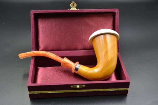 Large Lattice Calabash Meerschaum Pipe, Calabash Wood, Brown Stem Calabash