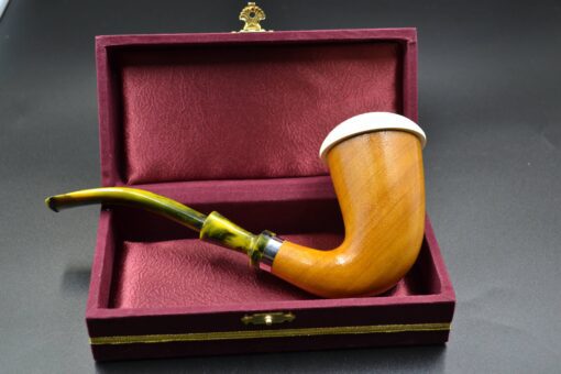 Large Lattice Calabash Meerschaum Pipe, Calabash Wood, Bent Stem Calabash