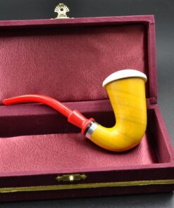 Wood Calabash Meerschaum Pipe, Medium Size Calabash Pipe, Red Stem Pipe