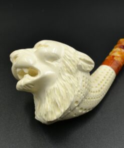 Hand Carved Lion Figure Pipe, Hand-Carved Meerschaum Pipe, Block Meerschaum, Unsmoked Meerschaum