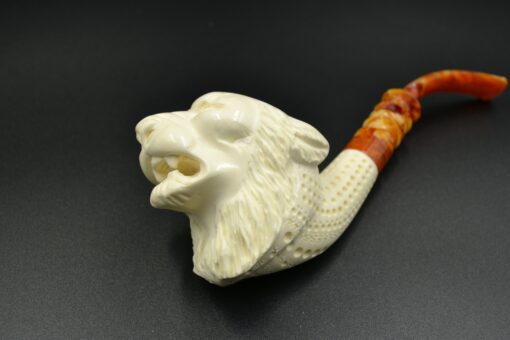 Hand Carved Lion Figure Pipe, Hand-Carved Meerschaum Pipe, Block Meerschaum, Unsmoked Meerschaum